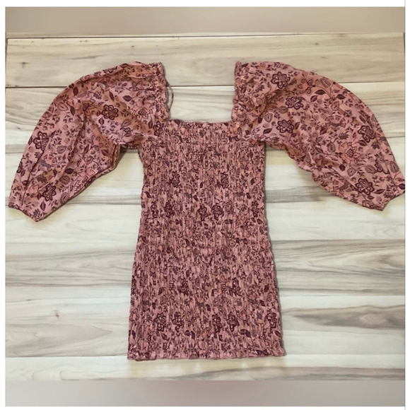 Free People Smock It To Me Mini Dress Apricot Combo Medium NWT - Picture 4 of 14